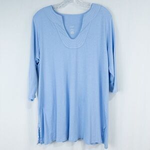 J Jill Pure Jill Trapunto Tunic Top Womens Large Cotton‎ Linen Breeze Blue Beach
